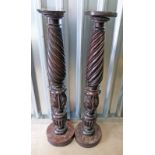 PAIR OF 19TH CENTURY MAHOGANY COLUMN WITH REEDED DECORATION,