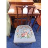 MAHOGANY TURNOVER TEA TROLLEY & MAHOGANY CHAIR WITH SQUARE TAPERING SUPPORTS & TAPESTRY SEAT