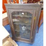 19TH CENTURY OAK CORNER CABINET WITH CARVED DECORATION & SHELVED INTERIOR