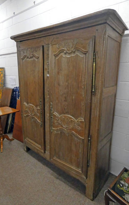 FRENCH OAK 2 DOOR WARDROBE WITH CARVED DECORATION 198CM TALL