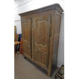 FRENCH OAK 2 DOOR WARDROBE WITH CARVED DECORATION 198CM TALL