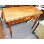 EARLY 20TH CENTURY MAHOGANY TEA TABLE WITH SHAPED FRONT & DRAWER ON SQUARE TAPERED SUPPORTS