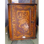 EARLY 20TH CENTURY ARTS & CRAFTS STYLE POKERWORK CORNER CABINET,