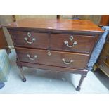 19TH CENTURY MAHOGANY CHEST ON STAND WITH 2 SHORT OVER 1 LONG DRAWER ON SQUARE SUPPORTS - 96CM LONG