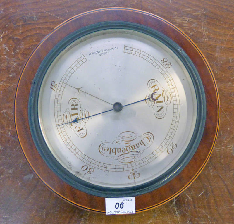 EARLY 20TH CENTURY MAHOGANY ANEROID BAROMETER WITH BOXWOOD INLAY BY J LIZAR EDINBURGH