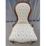 19TH CENTURY MAHOGANY FRAMED CHAIR ON SHAPED CABRIOLE SUPPORTS