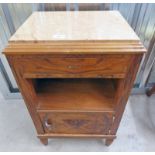 MARBLE TOPPED WALNUT BEDSIDE CABINET,