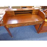 MAHOGANY DESK WITH BOXWOOD INLAY & SLIDE OUT WRITING SECTION LENGTH 107CMS