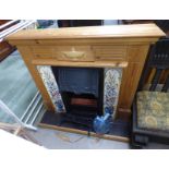 EARLY 21ST CENTURY PINE & TILE FIRE SURROUND WITH ELECTRIC FIRE