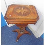 19TH CENTURY MAHOGANY WORK TABLE WITH DECORATIVE BOXWOOD INLAY ,