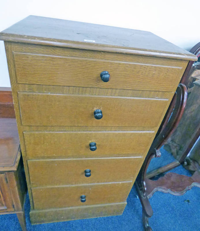 EARLY 20TH CENTURY PINE CHEST OF 5 DRAWERS ON PLINTH BASE