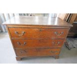 LATE 18TH OR EARLY 19TH CENTURY OAK CHEST OF DRAWERS WITH 3 LONG DRAWERS ON BRACKET SUPPORTS,