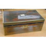 19TH CENTURY MAHOGANY DESK WITH BRASS FITTINGS AND FITTED INTERIOR