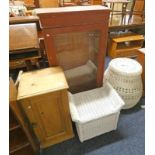 PINE CABINET BOOKCASE & 2 WHITE BASKETS