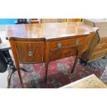 19TH CENTURY MAHOGANY SIDEBOARD WITH SHAPED FRONT AND 2 CENTRALLY SET DRAWERS FLANKED BY 2 PANEL