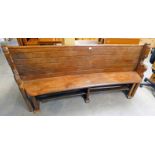 19TH CENTURY PINE CURVED HALL BENCH 215CM LONG