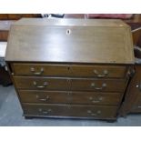 19TH CENTURY OAK FALL FRONT BUREAU WITH 4 LONG DRAWERS