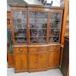 20TH CENTURY MAHOGANY BOOKCASE WITH 3 ASTRAGAL GLASS DOORS OVER 3 DRAWERS WITH 3 PANEL DOORS BELOW,