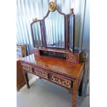 EASTERN DRESSING TABLE WITH TRIPLE MIRROR & 3 DRAWERS & CARVED DECORATION Condition