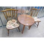 CIRCULAR TOPPED ERCOL TABLE & 2 CHAIRS.