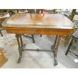 19TH CENTURY WALNUT TURNOVER CARD TABLE ON TURNED & CARVED SUPPORTS