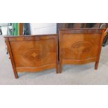 PAIR OF EDWARDIAN INLAID MAHOGANY SINGLE BED FRAMES WITH SHAPED ENDS Condition Report: