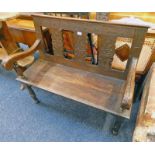 OAK HALL SEAT WITH CARVED DECORATION,