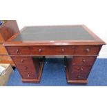 19TH CENTURY MAHOGANY TWIN PEDESTAL DESK WITH LEATHER INSET TOP & 9 DRAWERS