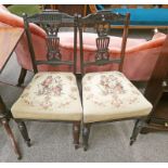 PAIR OF LATE 19TH CENTURY WALNUT HAND CHAIRS ON TURNED SUPPORTS