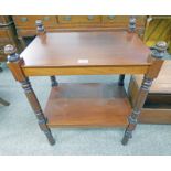 19TH CENTURY MAHOGANY 2 TIER SIDE TABLE ON TURNED SUPPORTS