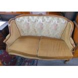 EARLY 20TH CENTURY BEECH FRAMED SETTEE WITH SHAPED SUPPORTS