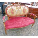 CONTINENTAL BEECH PARLOUR SETTEE WITH TAPESTRY BACK & TURNED SUPPORTS Condition Report:
