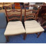 PAIR OF LATE 19TH CENTURY MAHOGANY DINING CHAIRS WITH LADDER BACK AND SQUARE SUPPORTS