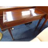 19TH CENTURY MAHOGANY TURNOVER GAMES TABLES ON SQUARE TAPERED SUPPORTS LENGTH 91CMS