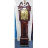 BRASS DIALED MAHOGANY CASED LONG CASE CLOCK WITH DECORATION REED PILLARS AND BOX WOOD INLAY