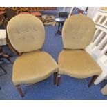 2 BUTTON BACK FAWN CHAIRS ON SQUARE TAPERED SUPPORTS