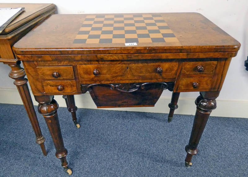 19TH CENTURY WALNUT TURNOVER GAMES TABLE WITH VICTORIAN DIAMOND REGISTRATION LOZENGE FOR 16TH