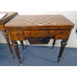 19TH CENTURY WALNUT TURNOVER GAMES TABLE WITH VICTORIAN DIAMOND REGISTRATION LOZENGE FOR 16TH