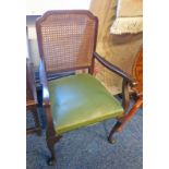 EARLY 20TH CENTURY MAHOGANY ARMCHAIR WITH BERGERE BACK ON CABRIOLE SUPPORTS