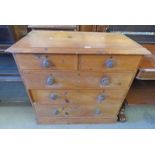 19TH CENTURY PINE CHEST OF 2 SHORT OVER 3 LONG DRAWERS ON PLINTH BASE