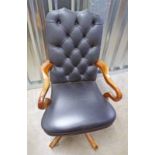 LEATHER DESK CHAIR WITH SHAPED ARMS