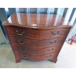 19TH CENTURY MAHOGANY SERPENTINE SHAPED CHEST WITH 4 DRAWERS ON BRACKET SUPPORTS,