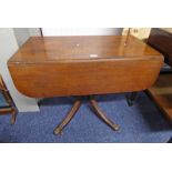 19TH CENTURY MAHOGANY DROP LEAF TABLE ON CENTRE COLUMN WITH 4 SPREADING SUPPORTS