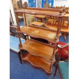 19TH CENTURY MAHOGANY 4 TIER WHATNOT WITH SHAPED FRONT & DRAWER ON TURNED SUPPORTS CIRCA 1860 WIDTH