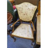 EARLY 20TH CENTURY MAHOGANY ARMCHAIR ON SHAPED SUPPORTS