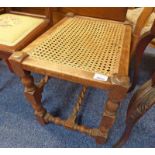 EARLY 20TH CENTURY OAK STOOL WITH BERGERE PANEL SEAT & BARLEY TWIST SUPPORTS