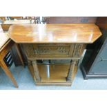 LATE 19TH CENTURY OAK HALL TABLE WITH CARVED PANEL DOOR AND TURNED SUPPORTS - 101CM LONG