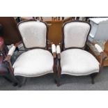 PAIR OF CONTINENTAL OPEN ARMCHAIRS ON CABRIOLE SUPPORTS