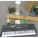 CASIO WK 500 KEY BOARD, SCREEN, STOOL, WOODEN BOX,