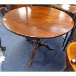 19TH CENTURY MAHOGANY TOPPED PEDESTAL TABLE WITH TIP UP TOP & 3 SPREADING SUPPORTS